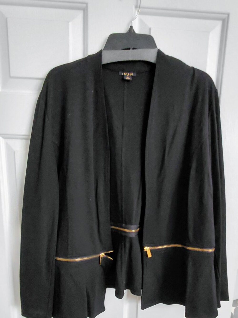 IMAN Global Chic Convertible Bell-Sleeve Ponte Blazer – Size 1X – Black